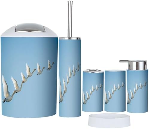 Boho Bathroom Accessory Set of 6 with Trash Can and Toothbrush Holder