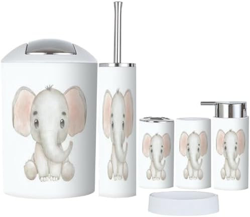 Cute Elephant Cartoon Bathroom Accessory Set 6 Piece