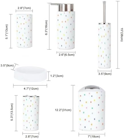 Rainbow Polka Dot Bathroom Accessory Set 6 Piece