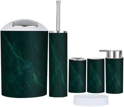 Boho Dark Green Marble Texture Bathroom Accessory Set 6 Pieces