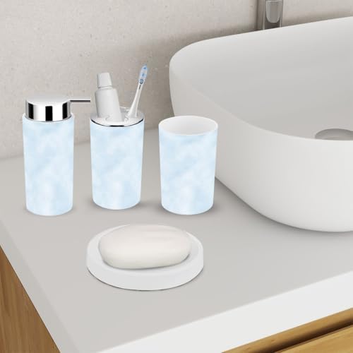 6 Piece Bathroom Accessory Set - Baby Blue Sky Clouds Design