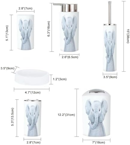 6 Piece Animal Bathroom Accessories Set with Baby Elephant Design