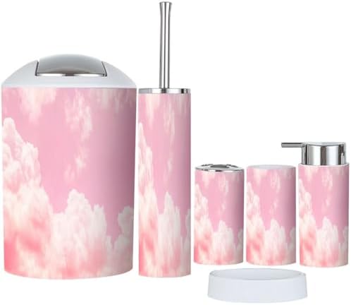 Boho Sky Cloud Pink Bath Accessories Set 6 Piece