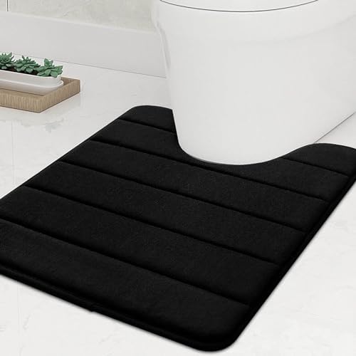 U-Shaped Memory Foam Toilet Bath Mat 24 X 20 Inches Black