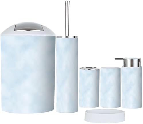 6 Piece Bathroom Accessory Set - Baby Blue Sky Clouds Design
