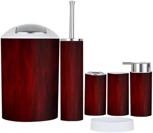 6 Piece Bathroom Accessory Set Marbled Red Black Lava Fire
