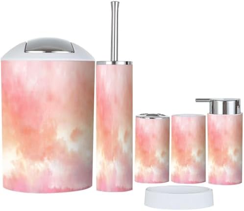 TRANQDEHOM 6 Piece Boho Trash Can and Bathroom Accessories Set