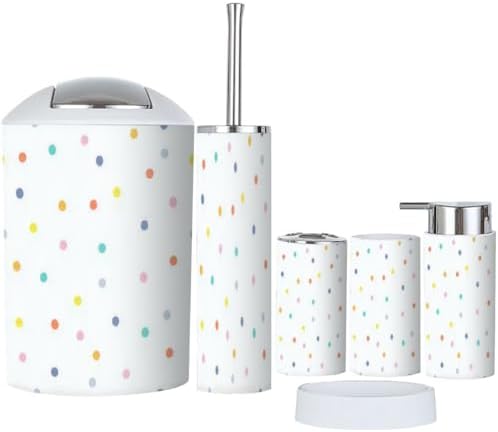 Rainbow Polka Dot Bathroom Accessory Set 6 Piece