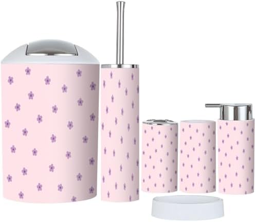 Boho Cute Tiny Flowers Bathroom Accessory Set 6 Piece
