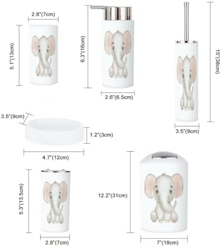 Cute Elephant Cartoon Bathroom Accessory Set 6 Piece