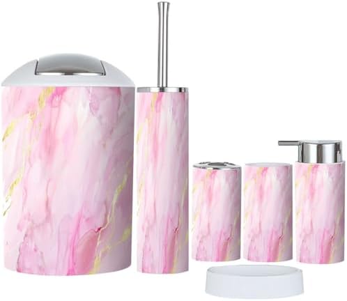 Boho Blush Pink Bathroom Accessory Set 6 Piece 1