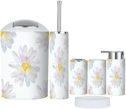 6 Piece Daisy Heart Bathroom Accessories Set