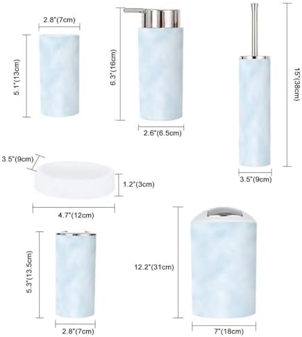 6 Piece Bathroom Accessory Set - Baby Blue Sky Clouds Design