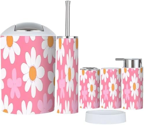 Boho Daisy Flower Bathroom Accessories 6-Piece Set