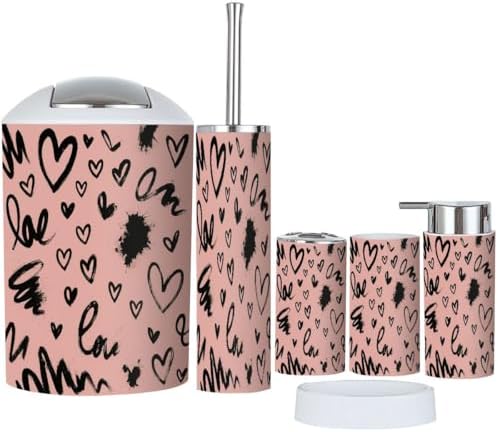 Boho Abstract Trash Can and Bathroom Accessories Set