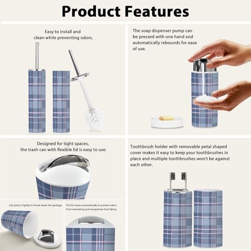 Boho Plaid Bathroom Accessories Set of 6