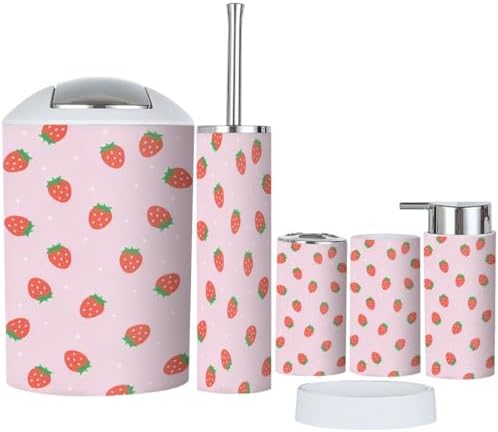 Strawberry Polka Red Bathroom Accessory Set - 6 Piece 1