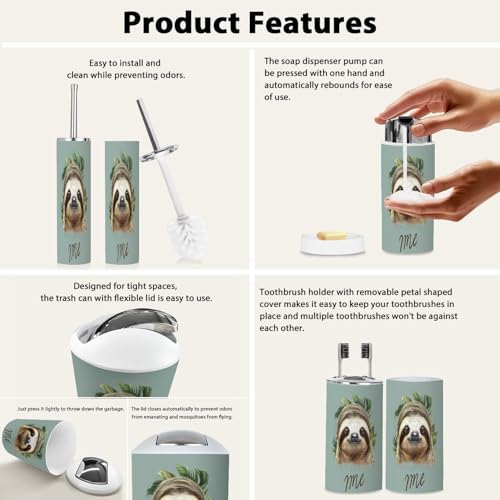 Boho Sloth Bathroom Accessory Set 6 Piece 1