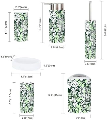 Boho Tropical Plant Bathroom Accessory Set of 6