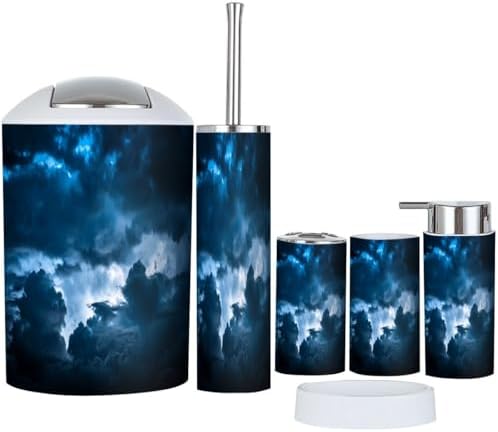 Boho Dark Blue Bathroom Accessory Set 6 Piece