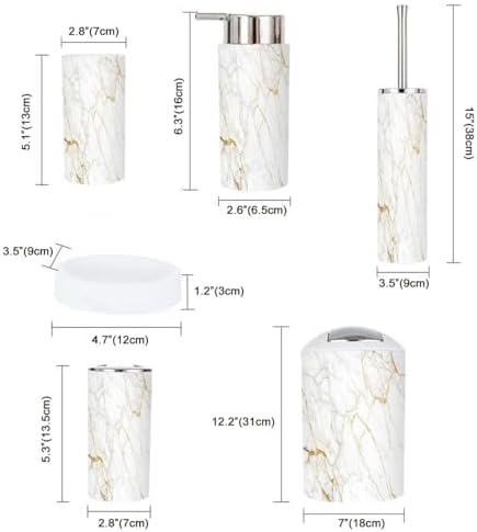 Boho Bathroom Accessory Set 6 Piece White Marble Style