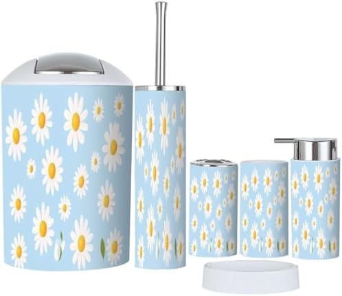 Boho Daisy Flower Bathroom Accessory Set 6 Piece 1