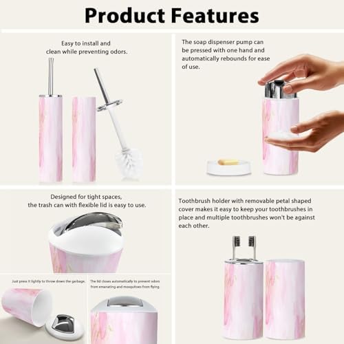 Boho Blush Pink Bathroom Accessories Set 6 Piece 1