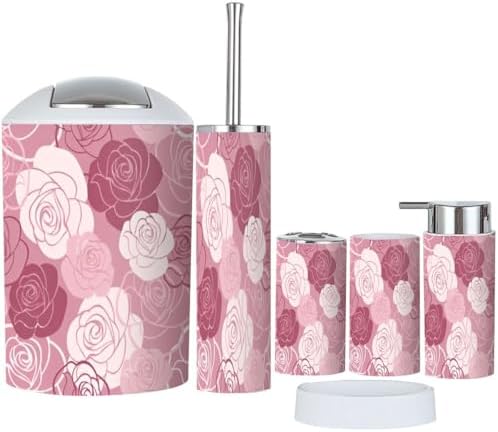 6 Piece Bathroom Accessory Set with Roses Design 1