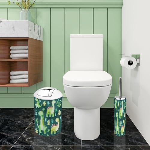 Boho Bathroom Accessory Set with Dinosaurs and Plants