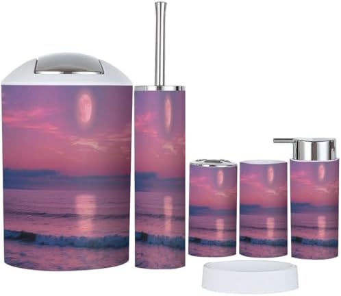 Boho Seascape Full Moon Bathroom Accessory Set 6 Piece