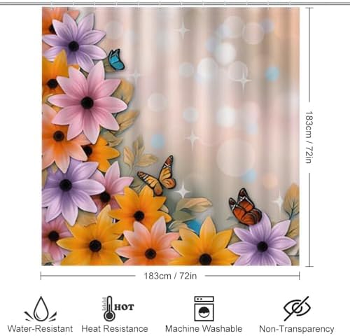 Kuizee 4 Piece Shower Curtain Set with Rugs and 12 Hooks