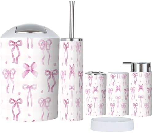 6 Piece Pink Coquette Bathroom Accessory Set