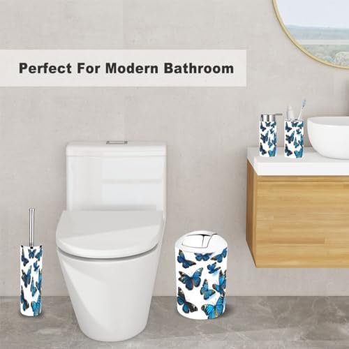 6 Piece Beautiful Blue Butterfly Bathroom Accessories Set