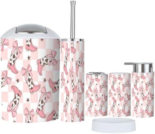 6 Piece Bathroom Accessory Set with Cowgirl Boots Design