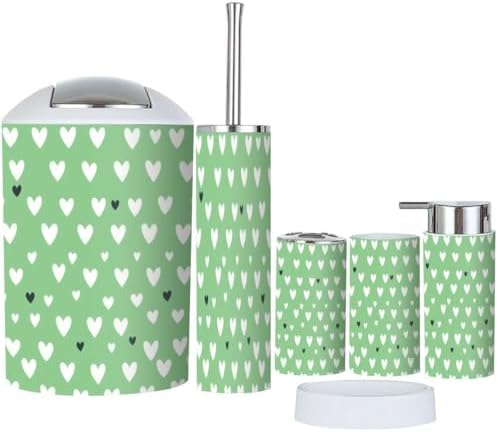 Boho White Heart Bathroom Accessory Set 6 Piece 1