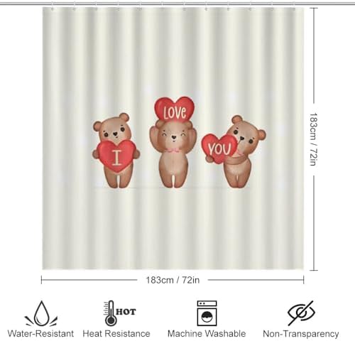 Kuizee 4-Piece Shower Curtain Set with Brown Teddy Bear Rugs