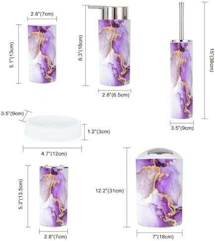 6 Piece Purple Gold Marble Bathroom Accessories Set
