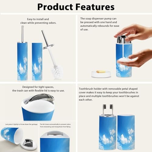 Boho Blue Sky Trash Can and Bathroom Accessories Set