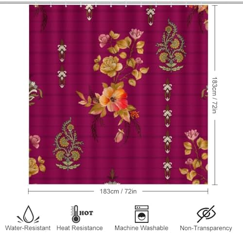 Kuizee 4 Piece Luxury Floral Shower Curtain Set with Non-Slip Rugs
