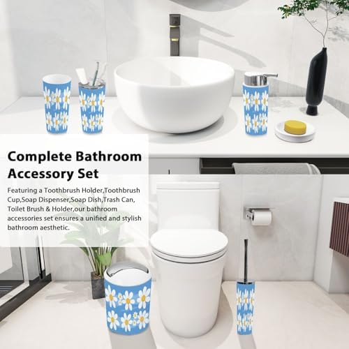 Boho Bathroom Accessory Set 6 Piece White Daisy Design