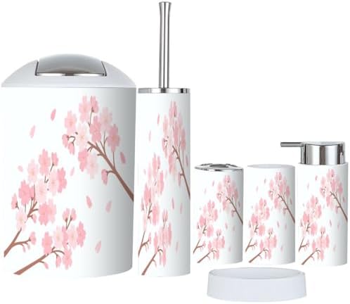 Boho Cherry Blossom Bathroom Accessory Set 6 Piece