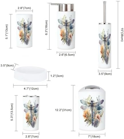 6 Piece Watercolor Dragonfly Bathroom Accessory Set