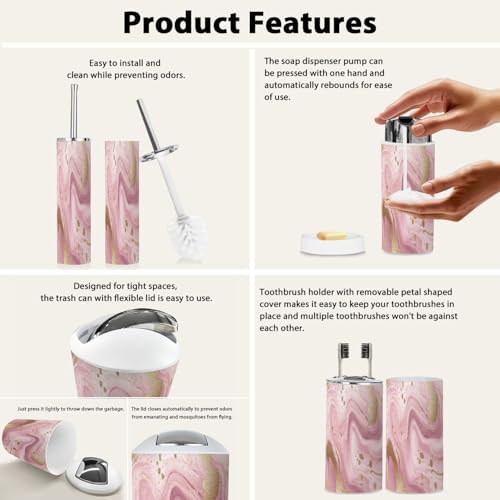 Boho Dusty Rose Bathroom Accessory Set 6 Piece 1