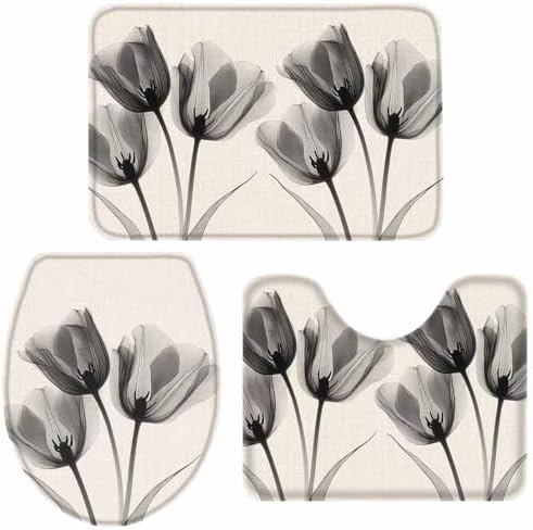 Wotrend Tulip 3 Piece Bath Rug Set Black