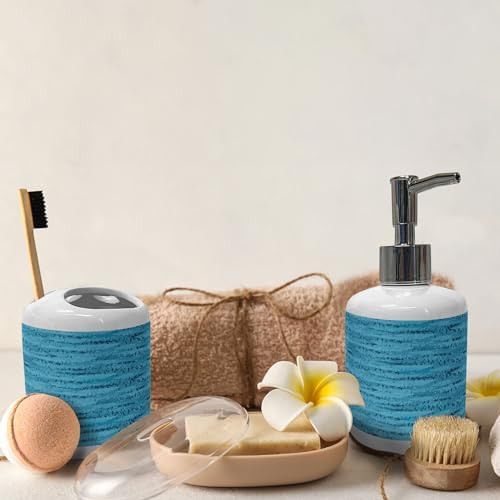Ambesonne Nautical Soap Dispenser Toothbrush Holder Set Deep Sky Blue Teal