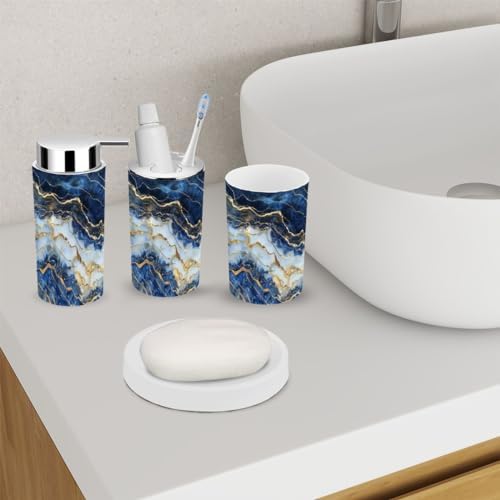 Modern 6-Piece Bathroom Accessory Set with Abstract Marble Design