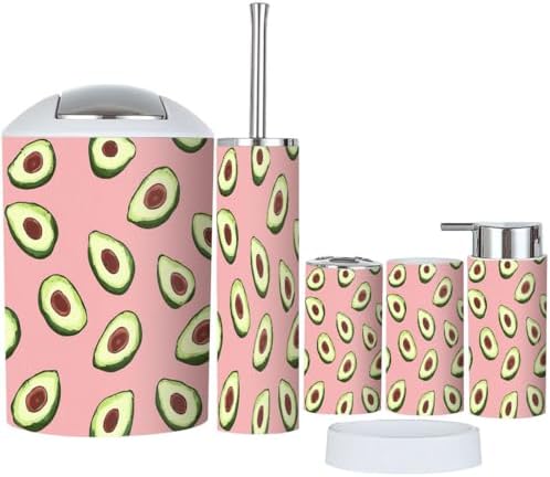 TRANQDEHOM 6-Piece Bathroom Accessory Set with Boho Avocado Pattern
