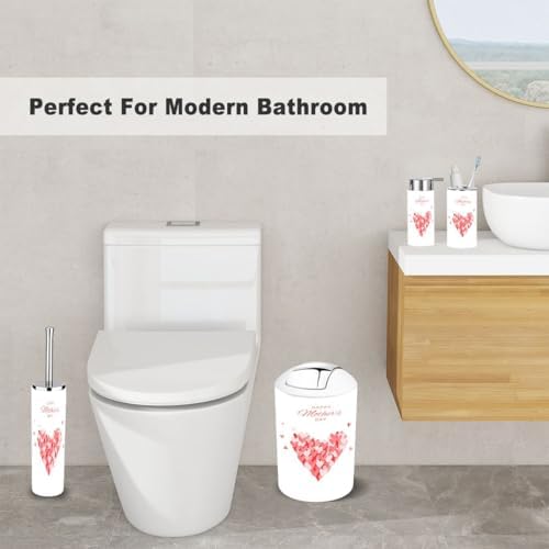 6 Piece Bathroom Accessory Set Pink Red Heart Shapes 1