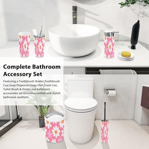 Boho Daisy Flower Bathroom Accessories 6-Piece Set