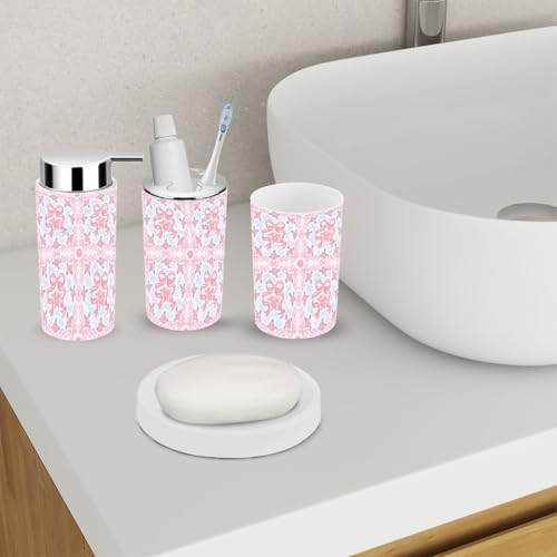 6 Piece Bathroom Accessory Set with Rose Ribbons 1